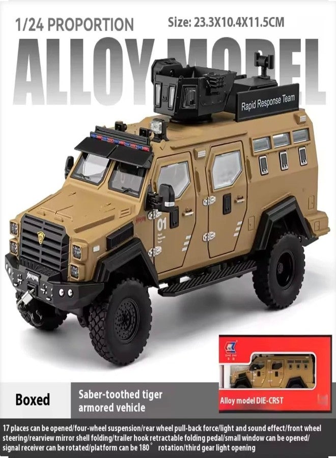 Magicwand® 1:24 Scale Die-Cast Metal Saber-Tooth Armored Truck【Large】 with Openable 11 Small Windows & Doors,Lights & Music & Working Steering【Sand Brown】【Pack of 1】 - Image 3
